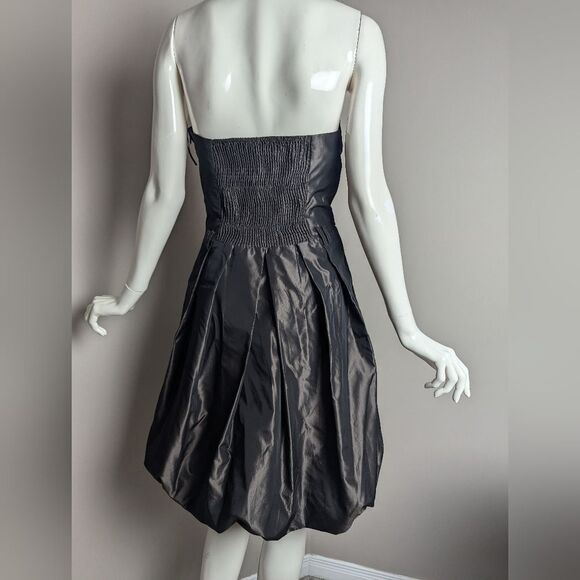 Zara Y2K Strapless Bubble Dress Brown Shiny Fabric Belted Look Size M - Picture 4 of 8